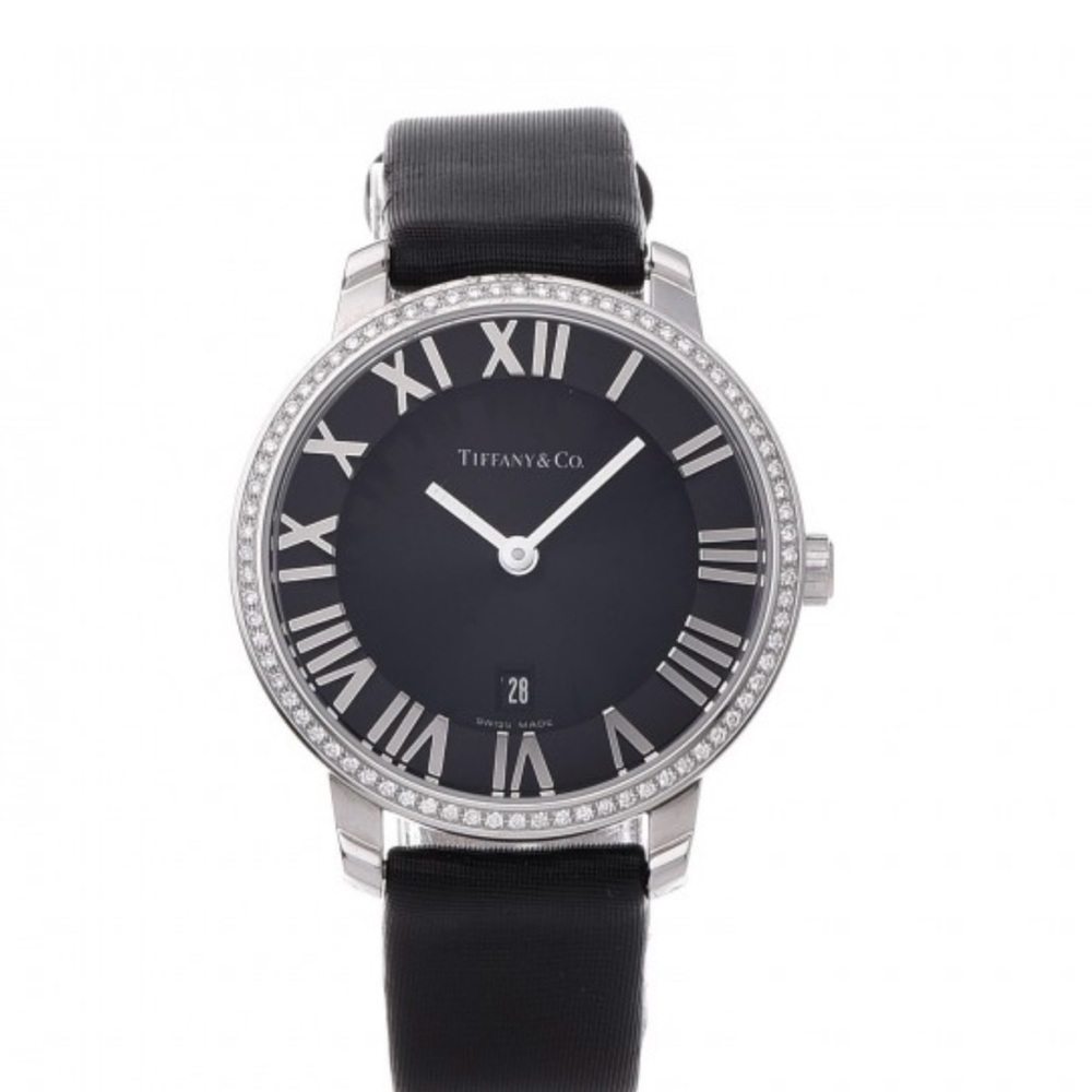 Tiffany & Co. Black and Silver Watch with Diamond Bezel